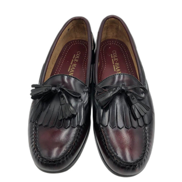 Cole Haan Mens Moccasin Tasseled Slip On Loafer 10D Dress Shoes Burgundy Leather - Picture 6 of 12